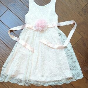 Elegant Lace Kids Dress with Pink Floral Accent